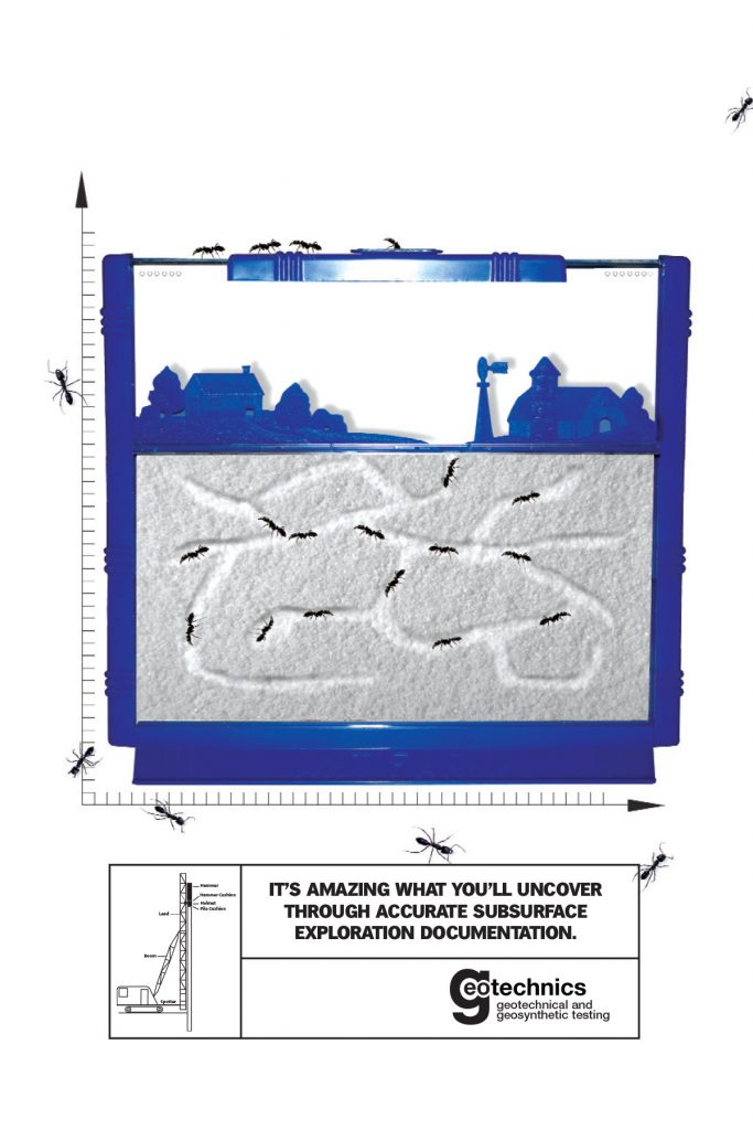 Ant farm with text: It's amazing what you'll uncover through accurate subsurface exploration documentation.