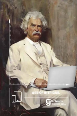 Albert Einstein with a laptop computer