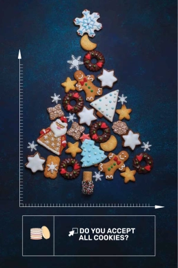 Christmas cookies shaped like a Christmas tree with text: Do you accept all cookies?