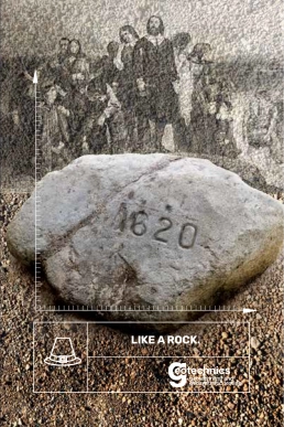Big Rock with 1620 carved into it with text: Like a Rock.