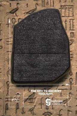 Rosetta Stone. Text reads The Key to Ancient Thought.